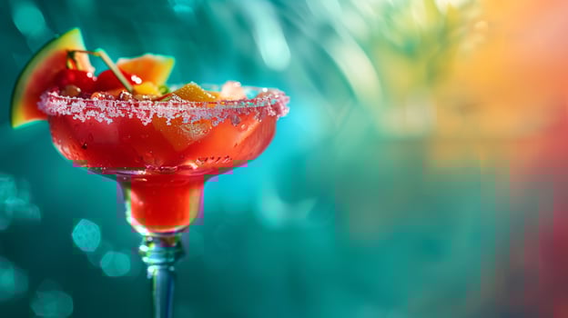 a vibrant cocktail steals the spotlight against a backdrop of clear, warm colors photo