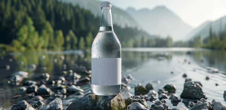 clean mockup of Pristine Bottled Water in a Serene Natural Setting photo