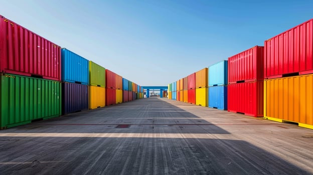 colorful containers in port with blue sky background photo