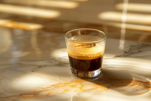 A cup of espresso on a marble countertop photo