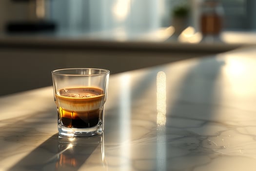 A cup of espresso on a marble countertop photo