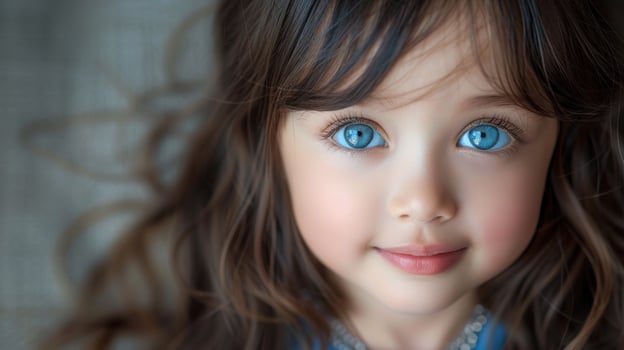 Close-up portrait of a young girl with captivating blue eyes photo