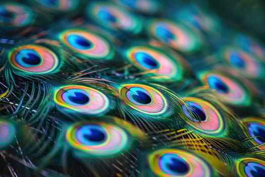 Background created from amazing colorful peacock feathers photo