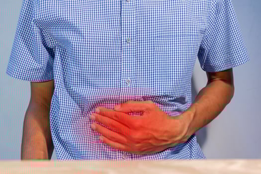 Man with stomach ache and abdominal pain. Diarrhea, constipation or hungry. photo