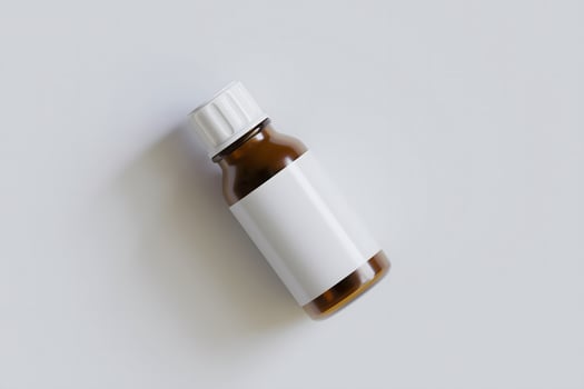 Packaging bottle brown color and white blank label for medicine, pill or supplement, cosmetic, chemical and etc on white background photo