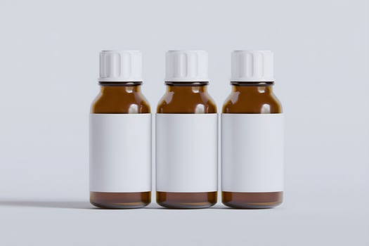 Packaging bottle brown color and white blank label for medicine, pill or supplement, cosmetic, chemical and etc on white background photo