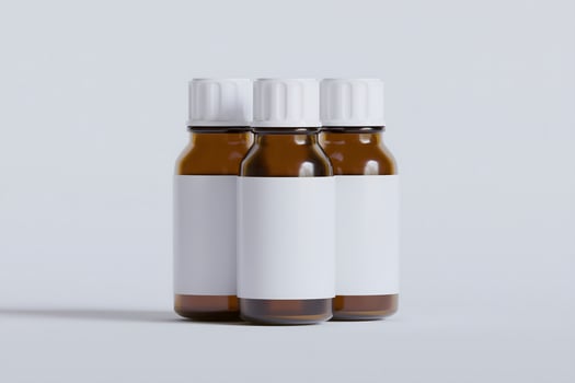Packaging bottle brown color and white blank label for medicine, pill or supplement, cosmetic, chemical and etc on white background photo