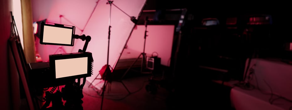 Behind the scenes of film commercial production shooting set. photo