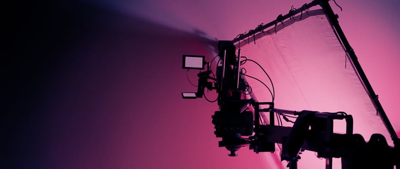 Behind the scenes of film commercial production shooting set. photo