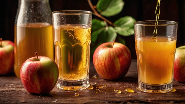Apple juice. Freshly pressed juice. Organic Juice with Fruit. Natural Apple Juice Close Up. Homemade Apple Juice. photo