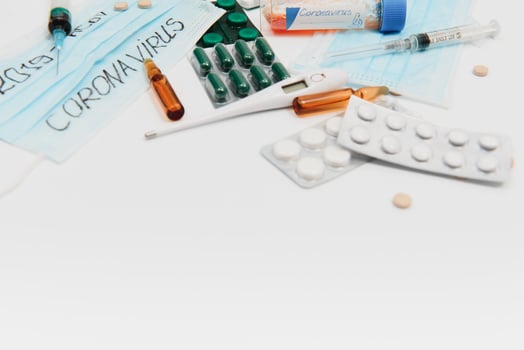 Novel coronavirus - 2019-nCoV. Protective medical mask and medicines, pills against the virus. Chinese coronavirus outbreak. MERS-Cov middle East respiratory syndrome coronavirus. photo