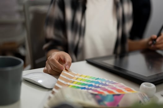 Cropped image of a professional female graphic designer illustrator artist working in the office. photo