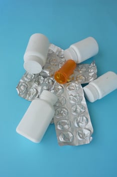 Close up of empty pills of blister pack on table photo