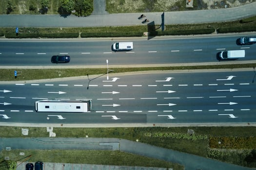 Top view of city road with car traffic photo