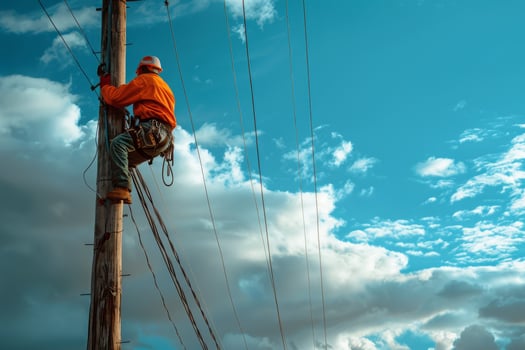 Electrician Working on a Power Pole photo