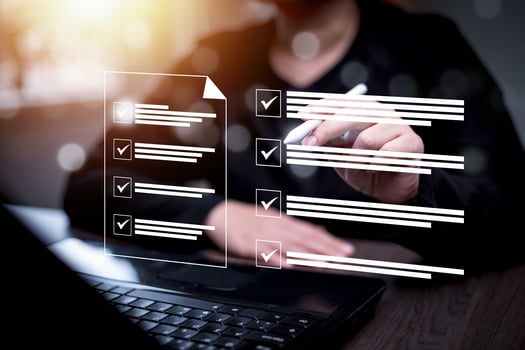 checklist and clipboard task documentation management, business people working laptop checklist questionnaire assessment form, online survey online exam Choosing the right answer in the exam photo