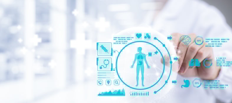 Doctor touch touch presenting DNA molecule research on the white background concept, Creation technologies for connection Mixed media,blurred background using digital network connection 3D rendering photo