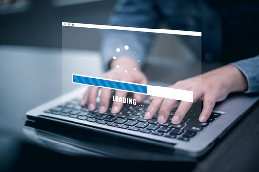 The man is using a computer under the concept of technology, downloading, uploading, and database management.digital communication technology for online ,Cloud Computing Concept photo