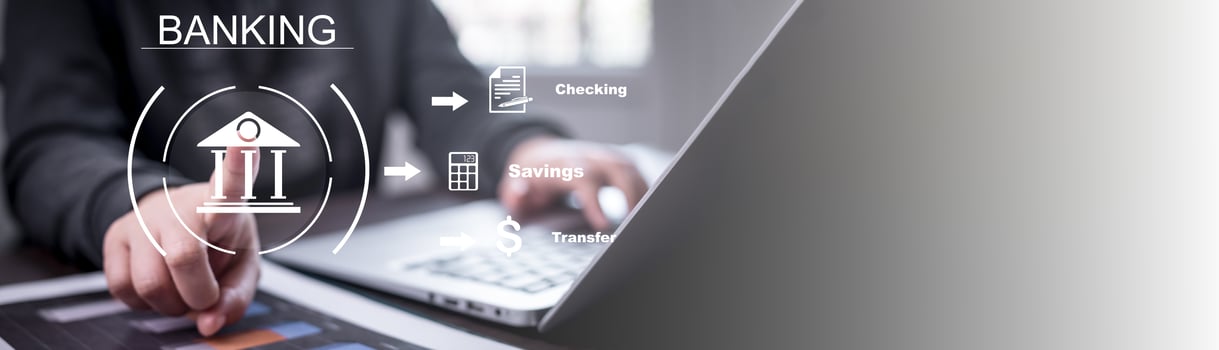 Businessman holding virtual bank with currency sign for forex exchange and global money transfer by technology concept. photo