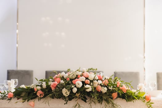 flowers decorations during outdoor wedding ceremony photo