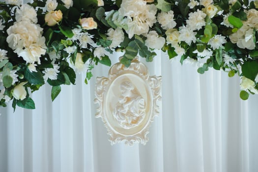 flowers decorations during outdoor wedding ceremony photo