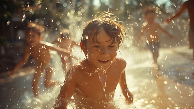 Kids playing water, energetic, playful, wet photo