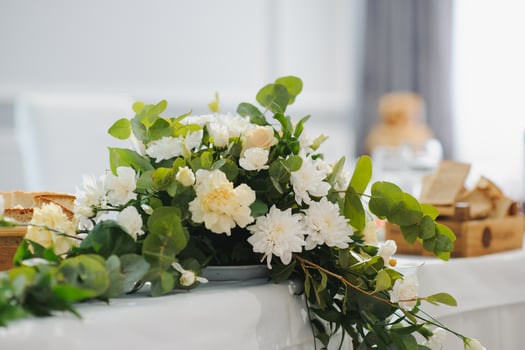 flowers decorations during outdoor wedding ceremony photo