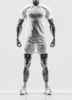 Athletic male model in white jersey and shorts mockup photo