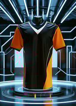 A black and orange jersey with a futuristic design photo