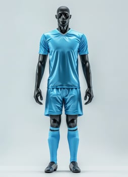 A mockup of a sky blue soccer uniform on a mannequin photo