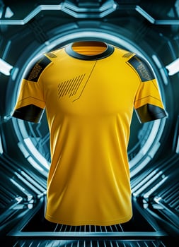 Yellow jersey with black accents in a futuristic backdrop photo