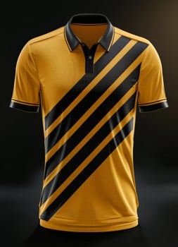 Mockup of a yellow polo shirt design with black stripes photo