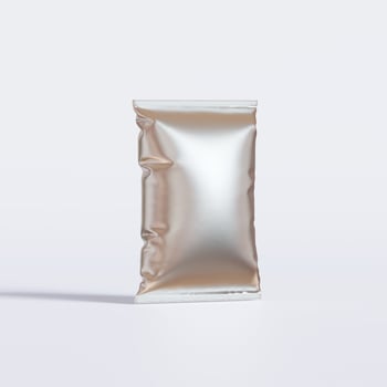 Realistic chips packaging with glossy texture, foil material on white background photo
