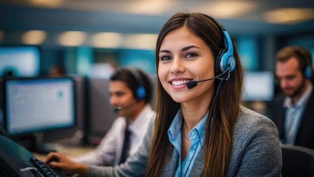 a woman wearing a headset in a call center photo