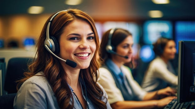 a woman wearing a headset in a call center photo