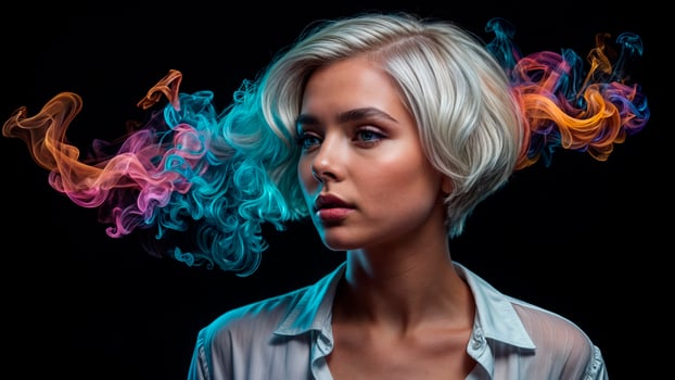 Portrait of a blonde woman on a black background photo