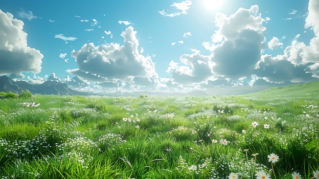 Serenity in Nature Vibrant Green Meadow under Clear Blue Sky - Perfect for Promotions, 8K Quality photo