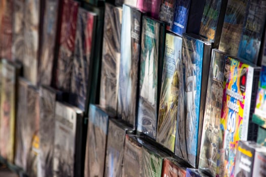 A Wall of Colorful Books in a Bookstore photo