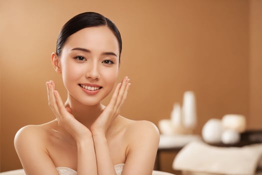 Beautiful young Asian woman with clean fresh skin on beige background, Face care, Facial treatment, Beauty woman healthy skin natural make up, Cosmetology, beauty and spa, Asian women portrait photo