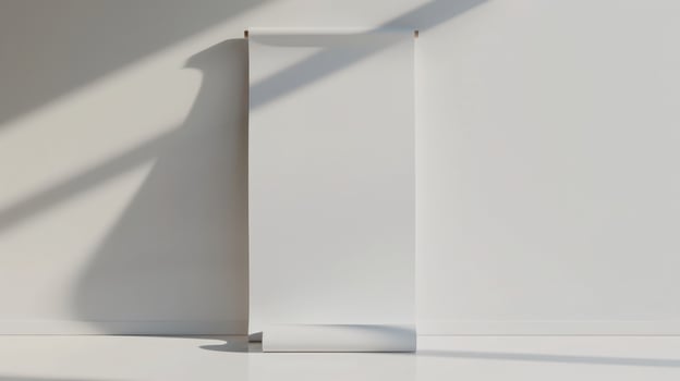 Minimalist roll-up mockup poster at a trade show booth, blank space for branding, light background. Roll up mockup poster photo