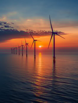 A landscape of a wind farm, symbolizing green energy and sustainability. photo