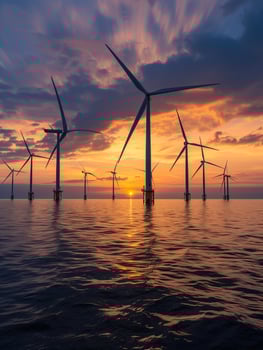 A landscape of a wind farm, symbolizing green energy and sustainability. photo