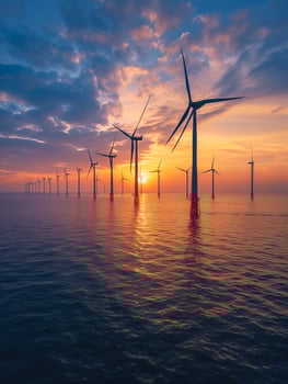 A landscape of a wind farm, symbolizing green energy and sustainability. photo