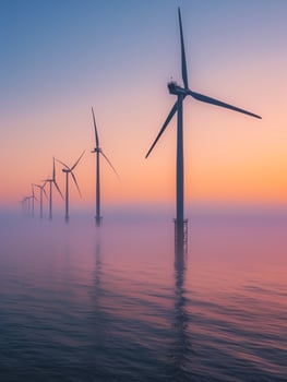 A landscape of a wind farm, symbolizing green energy and sustainability. photo