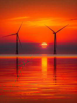 A landscape of a wind farm, symbolizing green energy and sustainability. photo