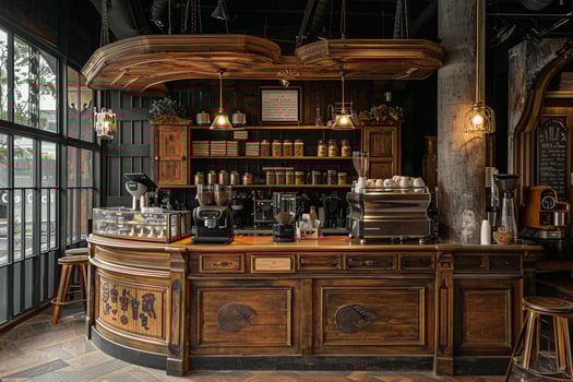 Cozy Rustic Coffee Shop Interior Design with . photo