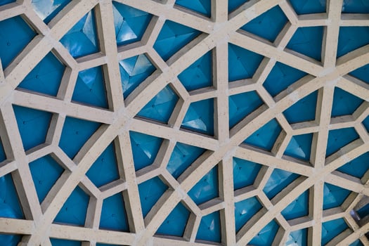 Architectural detail texture background with oriental hexagonal grid pattern photo