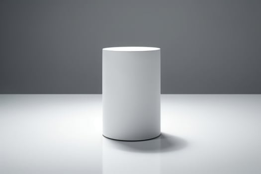 Empty white circle podium mockup with shadow effect, empty round pedestal for display, white ellipse cylinder podium for product presentation isolated on white background. photo