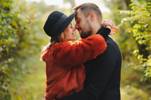Happy young couple in love at the park photo