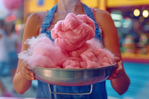 Person Holding a Bowl of Pink Cotton Candy With White Steam photo